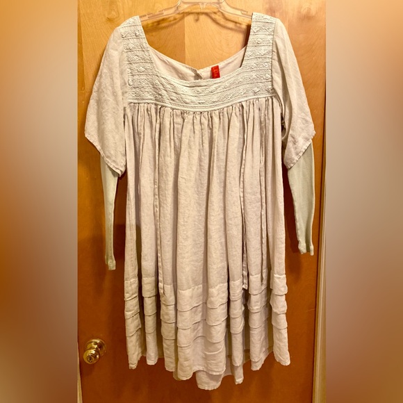 Ewa i Walla Vintage 100% Linen Ivory Dress w Beautiful Lace - Picture 9 of 9